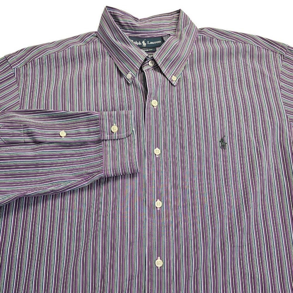 Ralph Lauren Custom Fit Men's XL X-Large Purple Striped Button Down Shirt